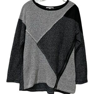 People Like Frank Medium Black Gray Color Block Long Sleeve Raw Hem Sweater Y6